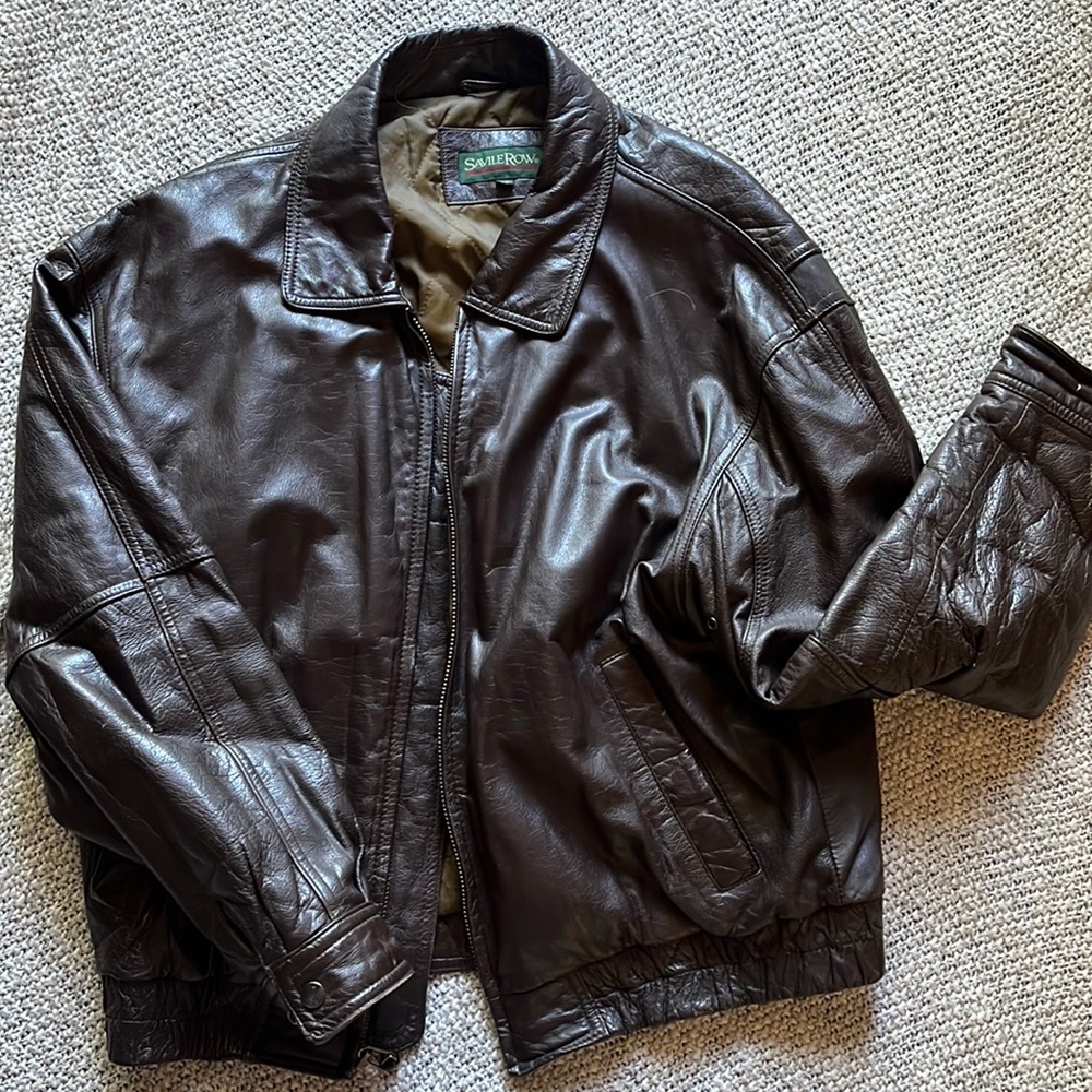 Dark Brown Leather Jacket made by Savile Row